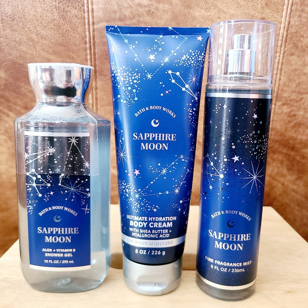 πBOGO 50% OFFππ§΄πNWTβΌοΈ Bath & Body Works "Sapphire Moon" 3-piece Collection - Picture 1 of 10